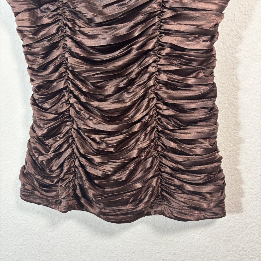 A Byer Vintage Y2k Cami Brown Satin Tank Top Ruched M Coquette Fairy Made In USA - Picture 4 of 7
